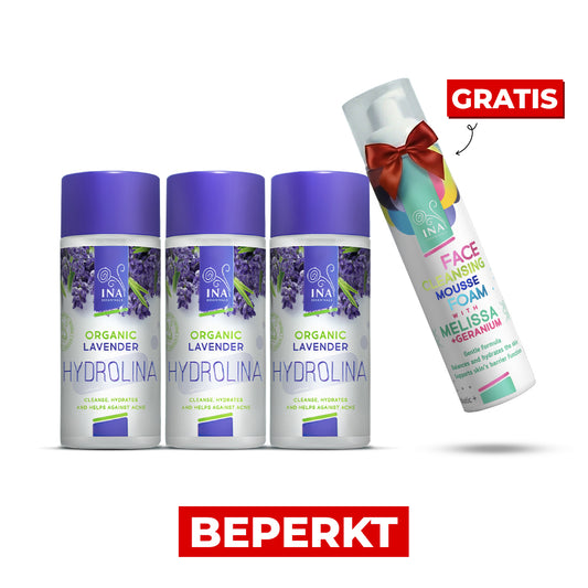 Koop 3x Lavendel Hydrolina, krijg 1 Reinigingsschuim voor het Gezicht gratis